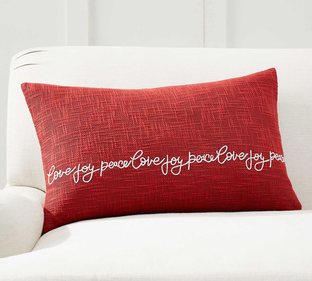 Love Joy Peace Embroidered Lumbar Pillow Cover