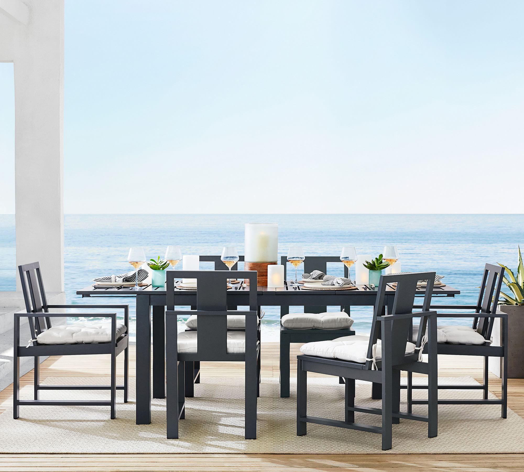 Indio Metal Extending Dining Table + Chair Dining Set, Slate