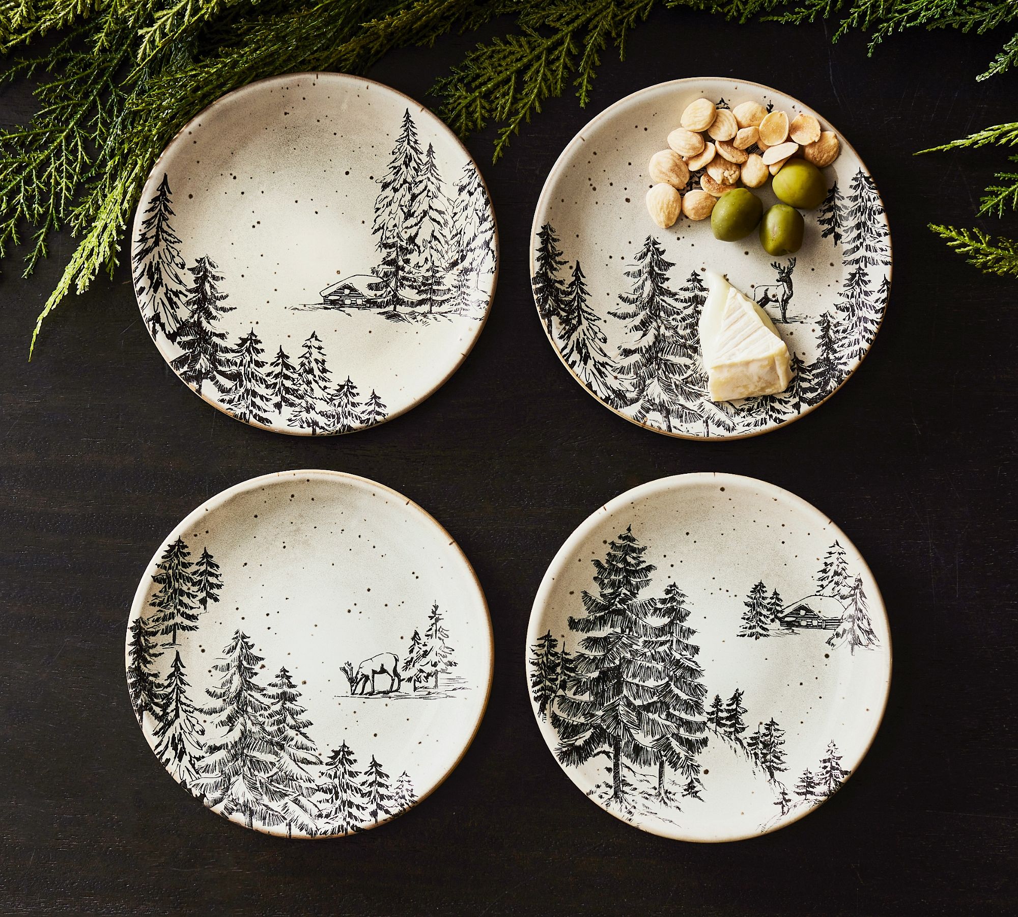 Rustic Forest Stoneware Appetizer Plates - Set of 4