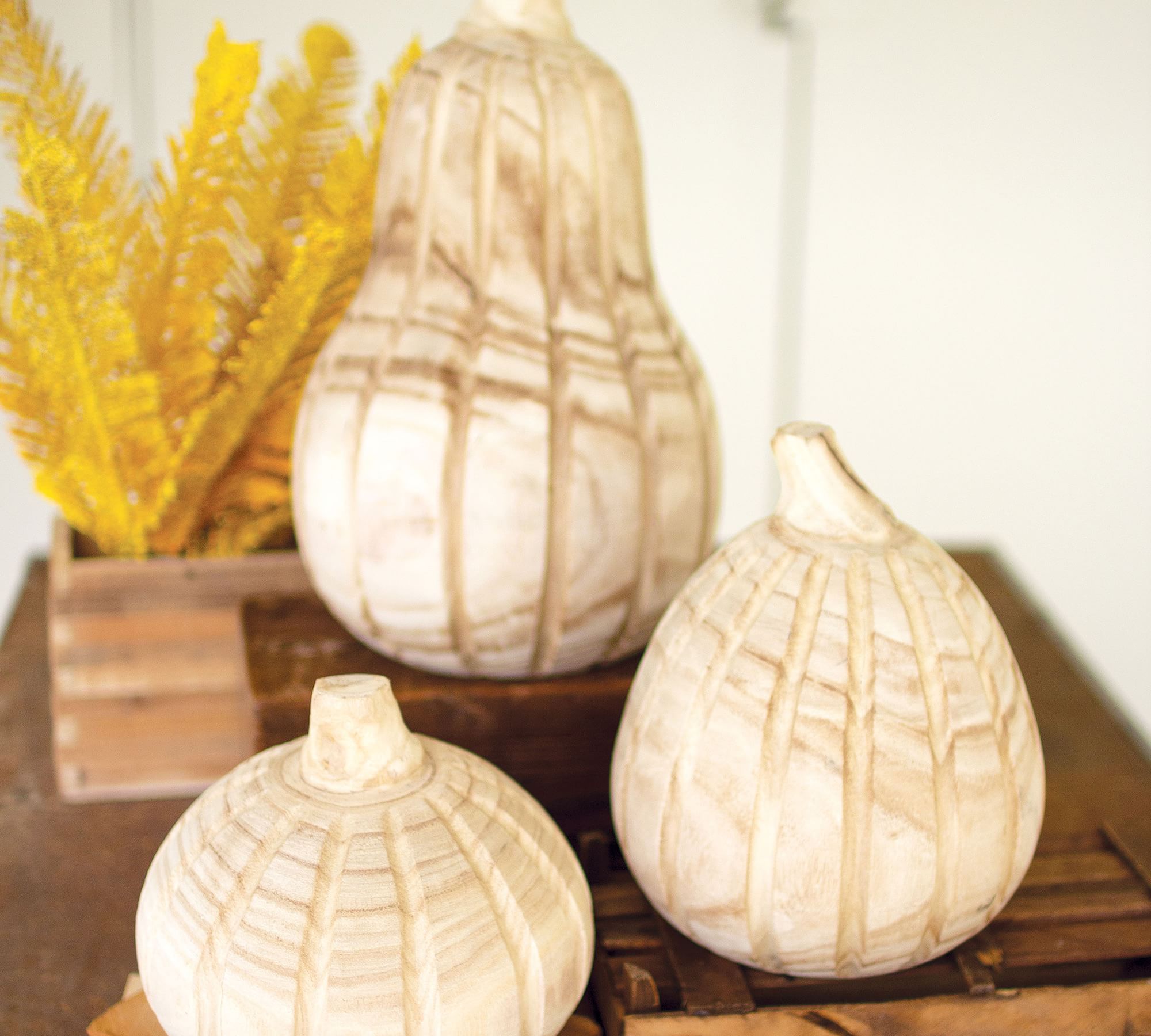 Natural Wood Pumpkins, Set of 3