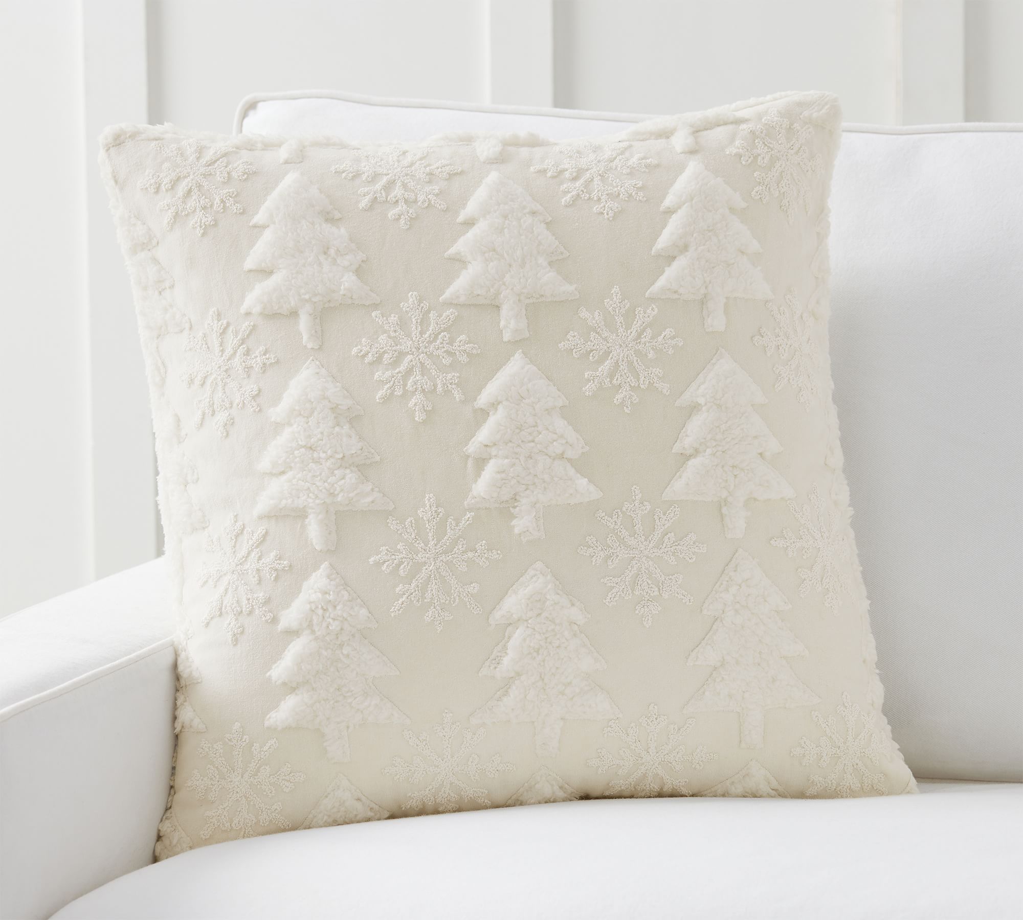 Sherpa Tree & Snowflake Pillow