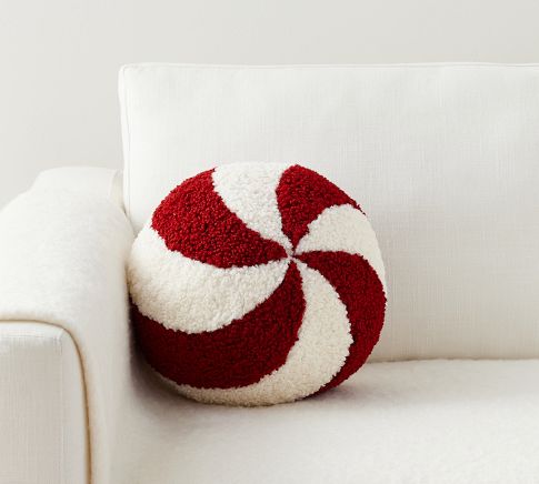 Cozy Teddy Faux Fur Candy Cane Shaped Pillow | Pottery Barn