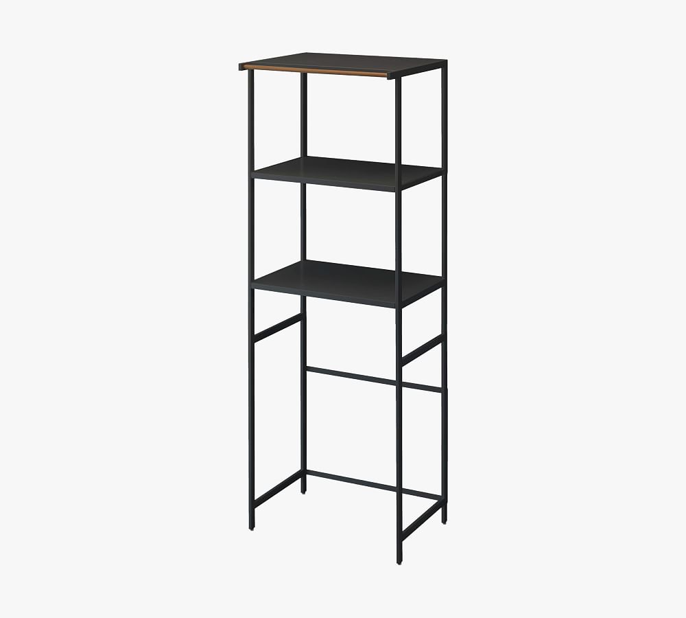 Sleek Black Steel and Ash Wood Kitchen Appliance Tower Rack