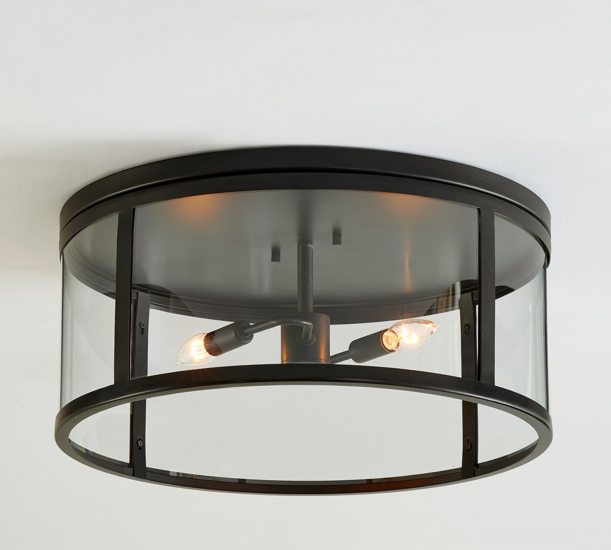 Manor Glass & Iron Round Flush Mount (16")