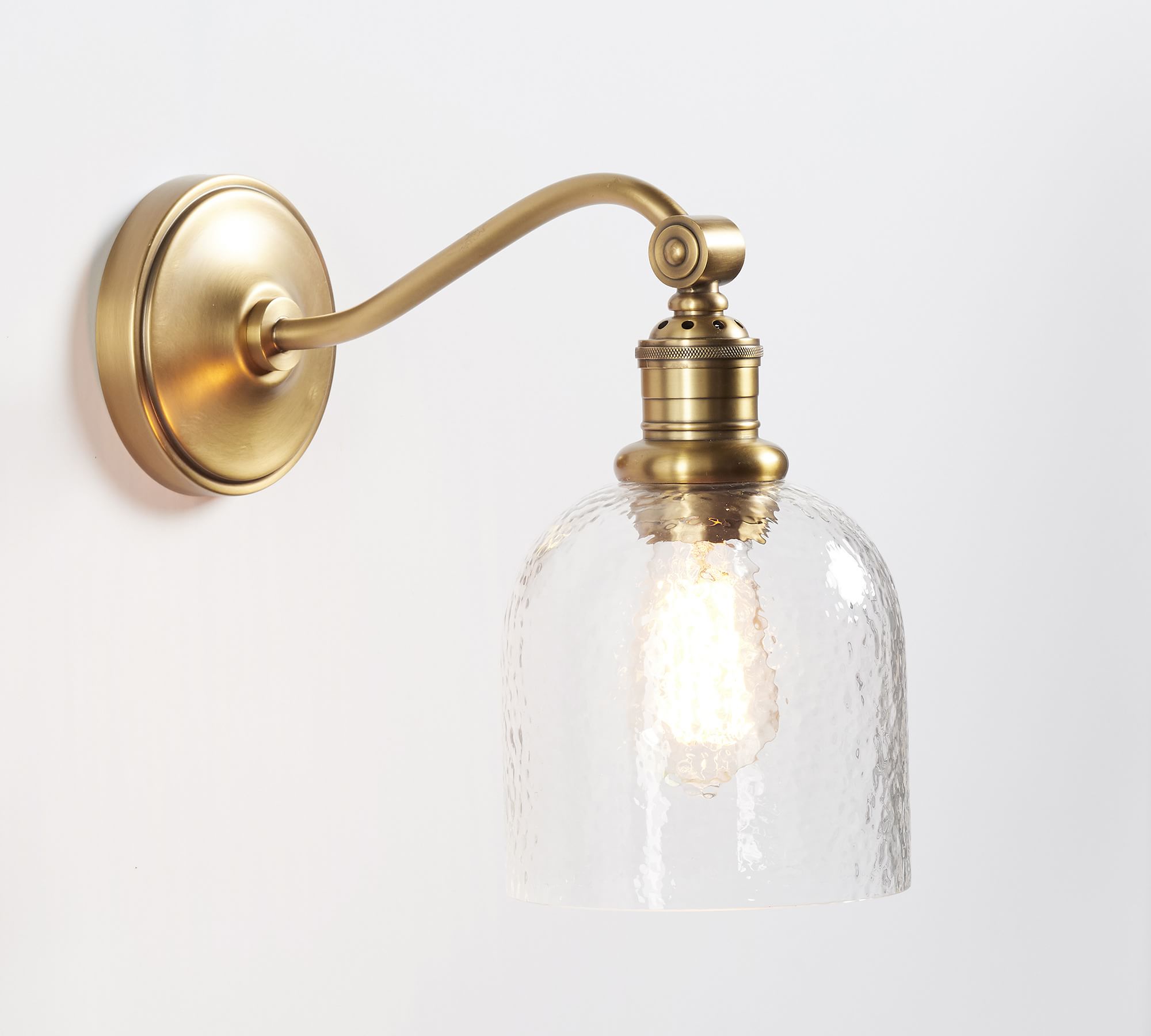 Textured Glass Curved Arm Sconce (6'')