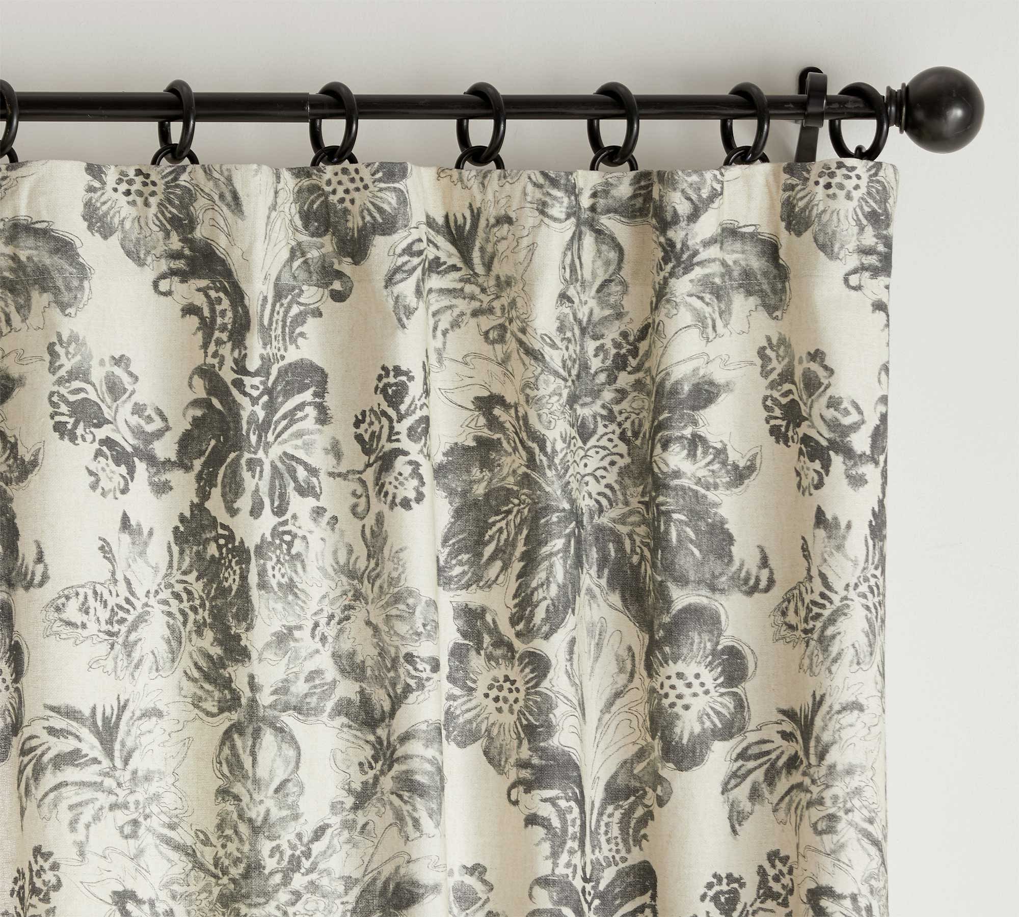 Thea Print Blackout Linen Cotton Rod Pocket Curtain