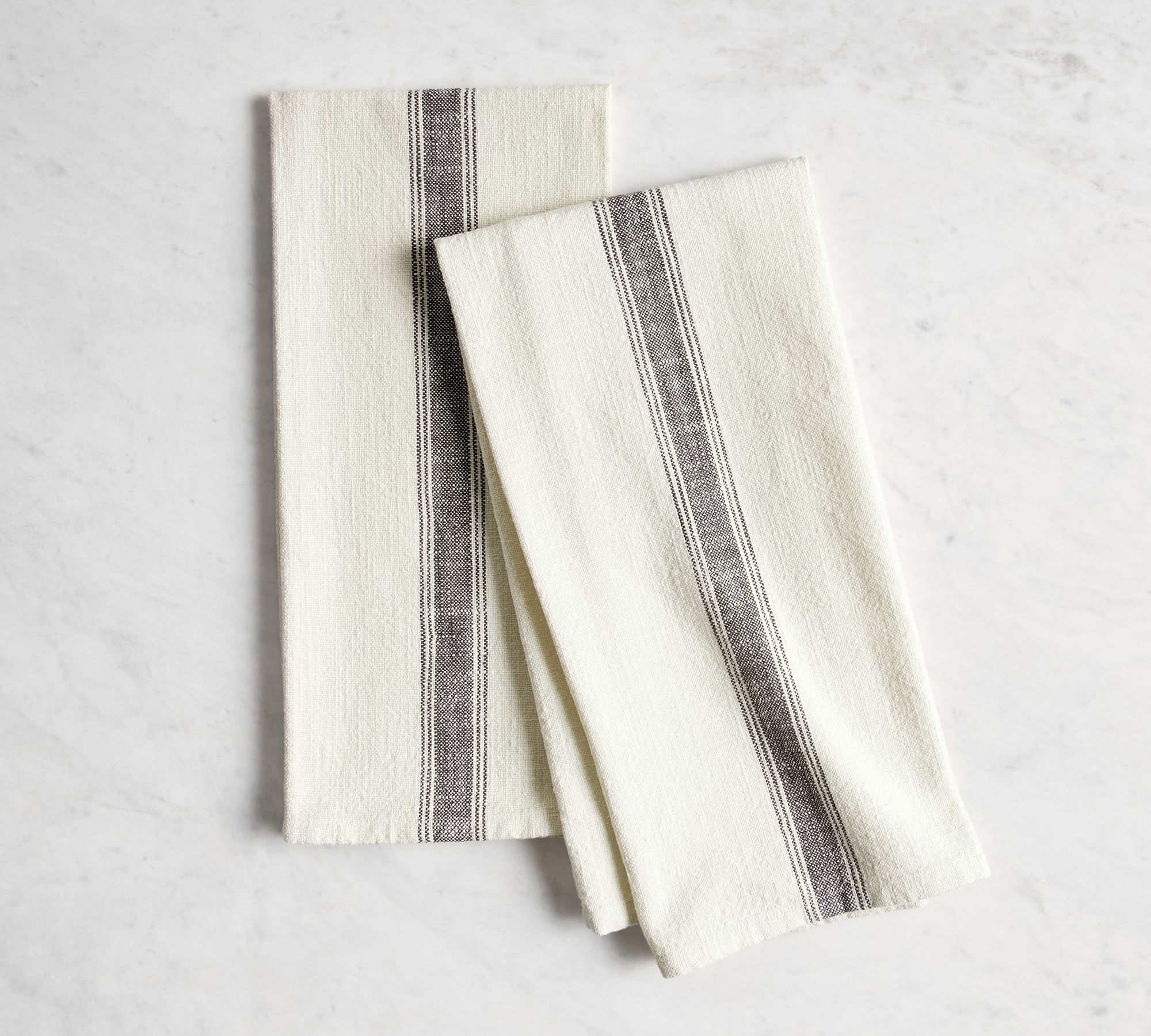 French Striped Organic Cotton Grain Sack Tea Towels - Set of 2