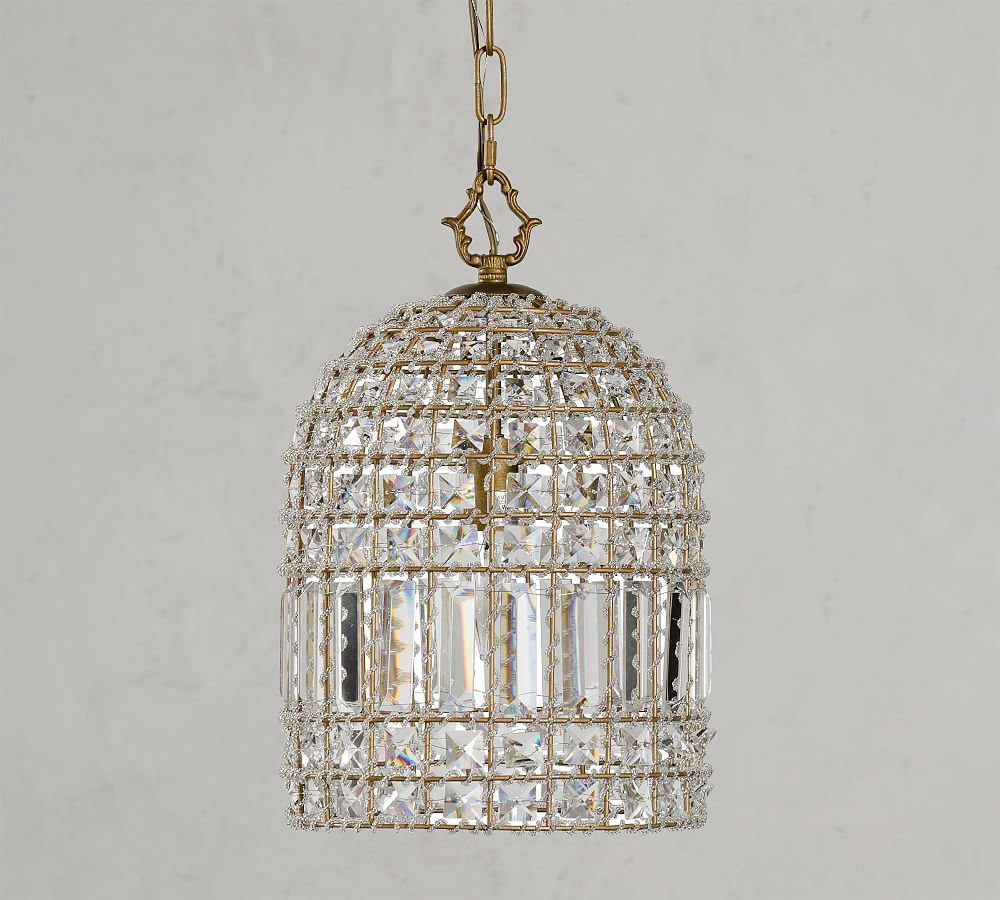 Versailles-Inspired Gold Crystal Pendant Chandelier, 15" Height