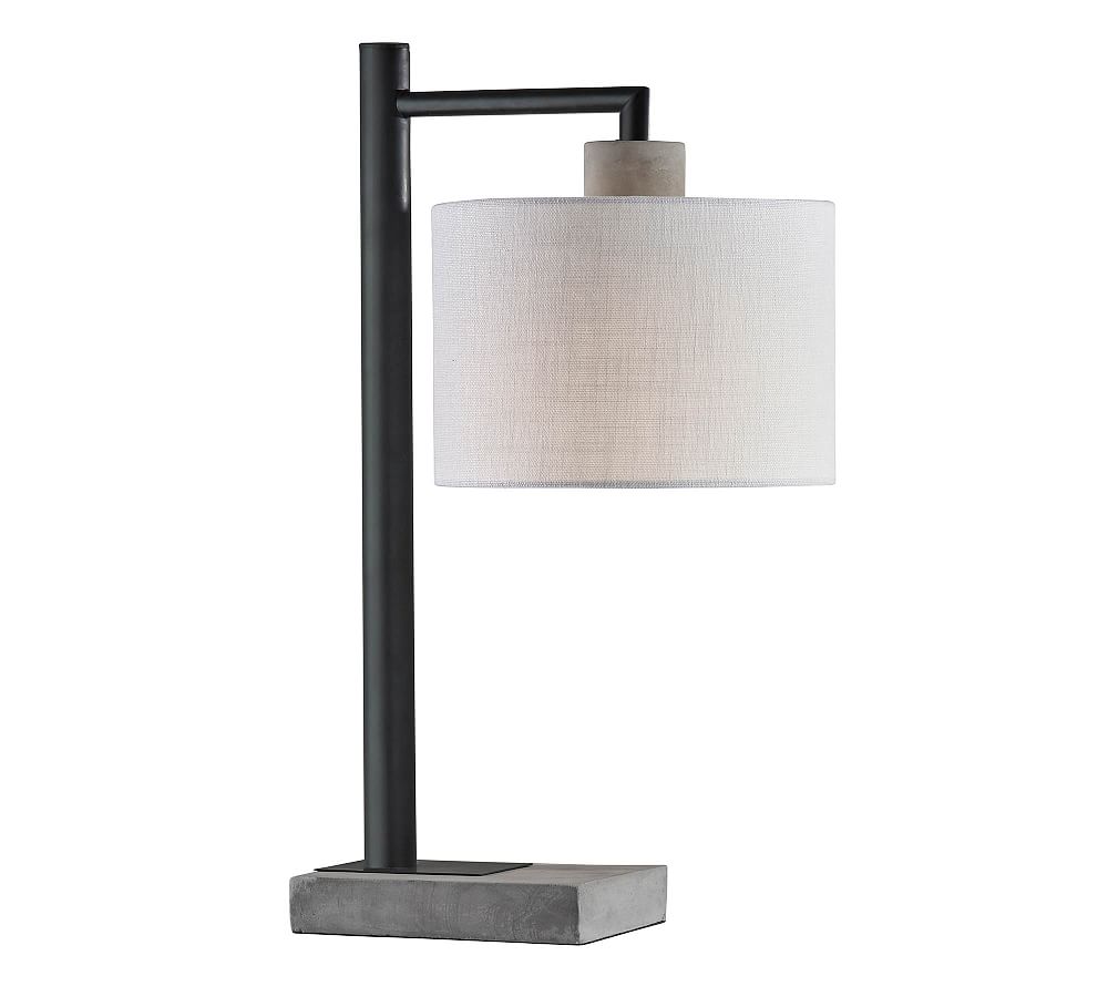 Cement Gray and White Textured Fabric Industrial Desk Lamp