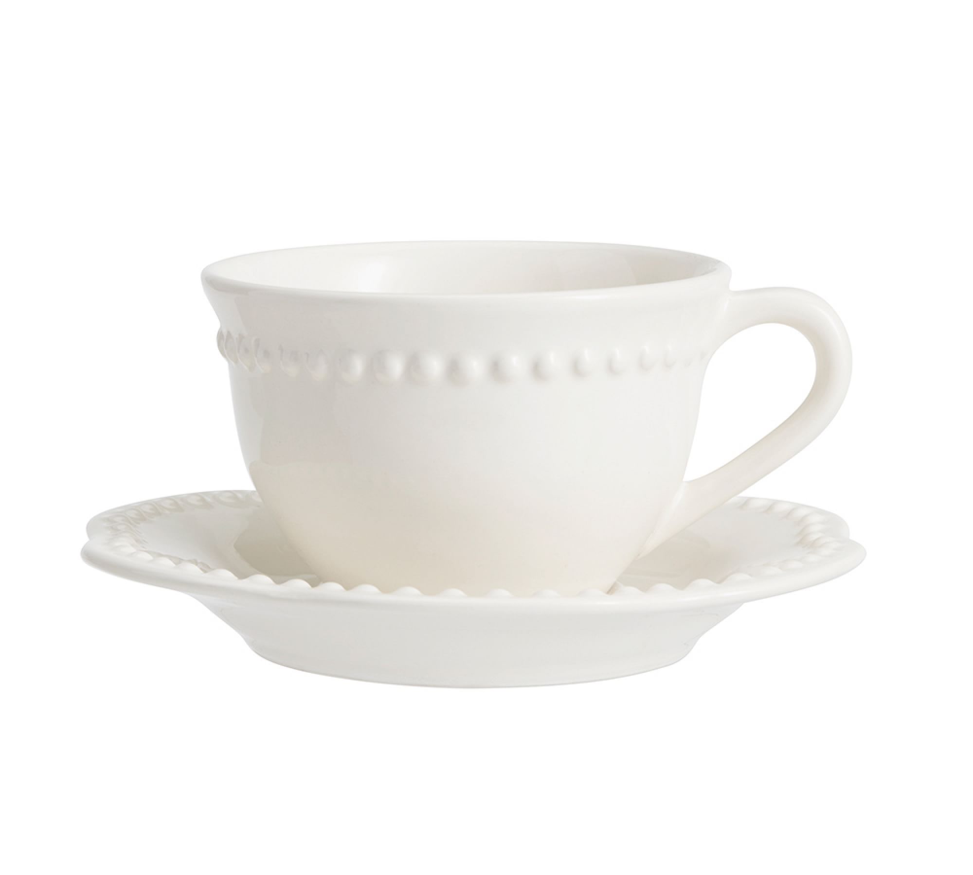 Emma Beaded Stoneware Cup and Saucer Sets