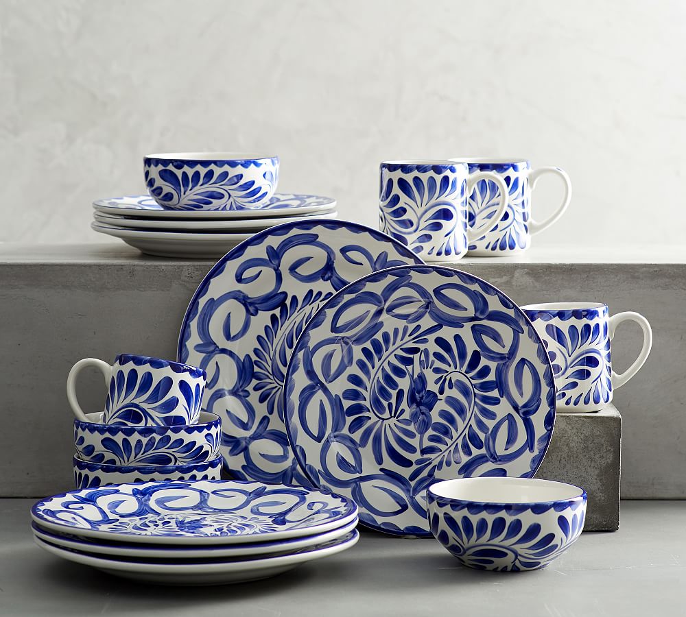 Puebla Stoneware 16 piece Dinnerware Set, Blue