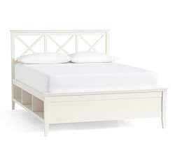 Clara Lattice Headboard & Storage Platform Bed, Sky White, Queen