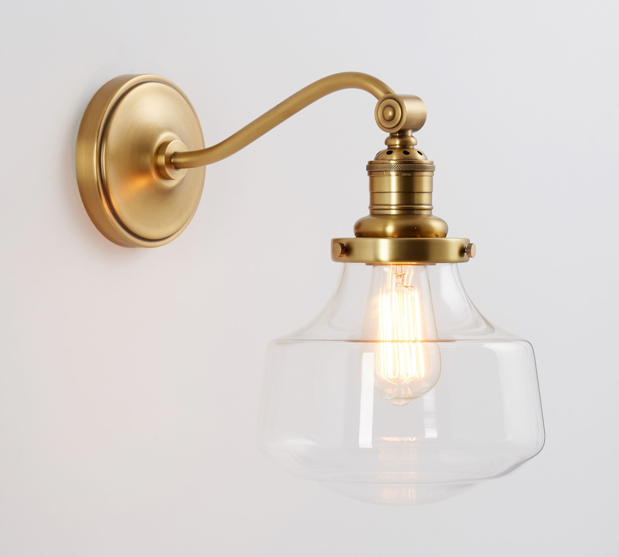 Schoolhouse Glass Curved Arm Sconce