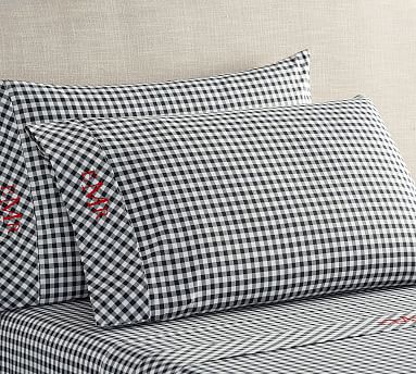 Pottery Barn Grey Gingham Check Sheet Set fashion Queen w/ 2 extra king pillow cases