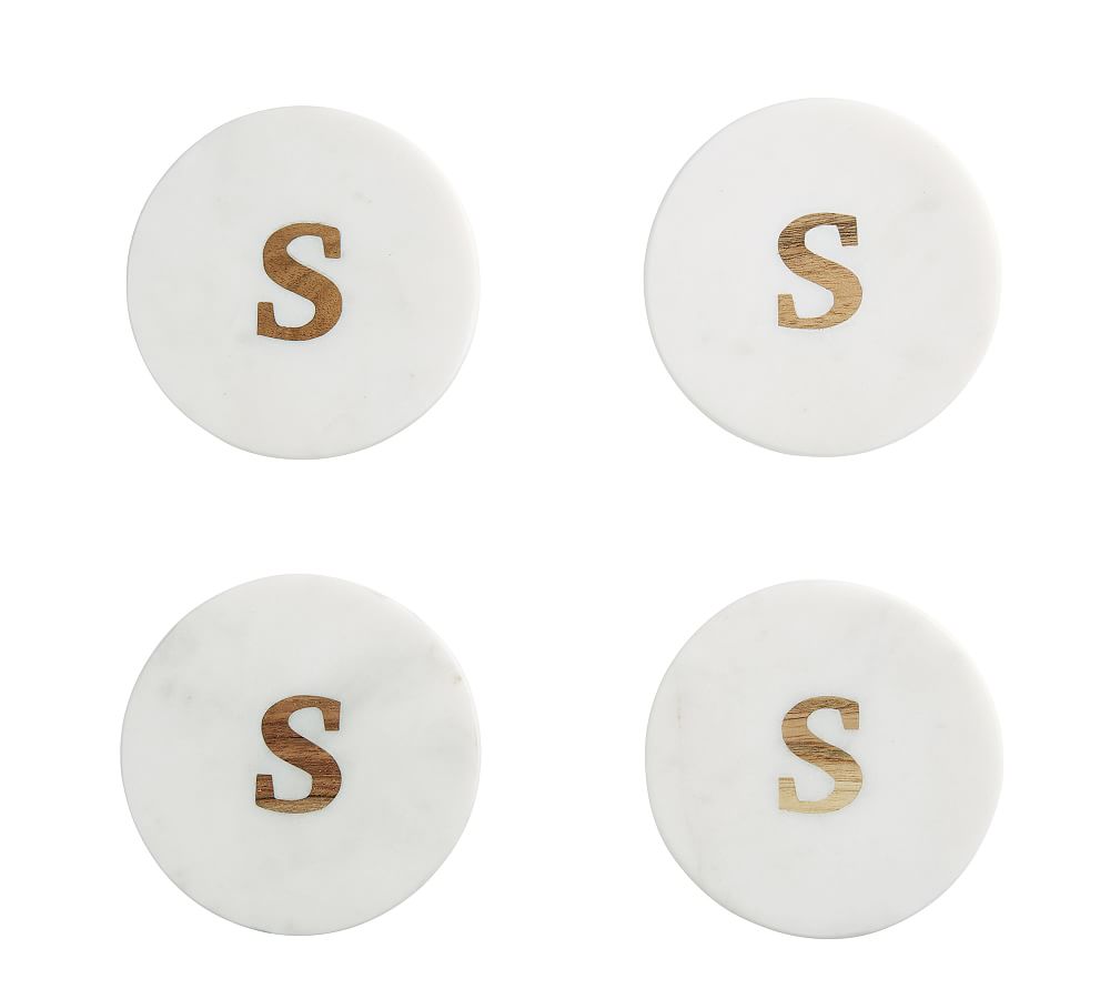 Handmade Alphabet Marble & Wood Coasters - Set of 4