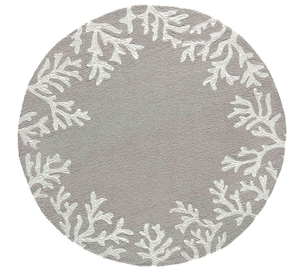 Hand-Tufted Coral Motif Indoor/Outdoor Round Rug in Silver