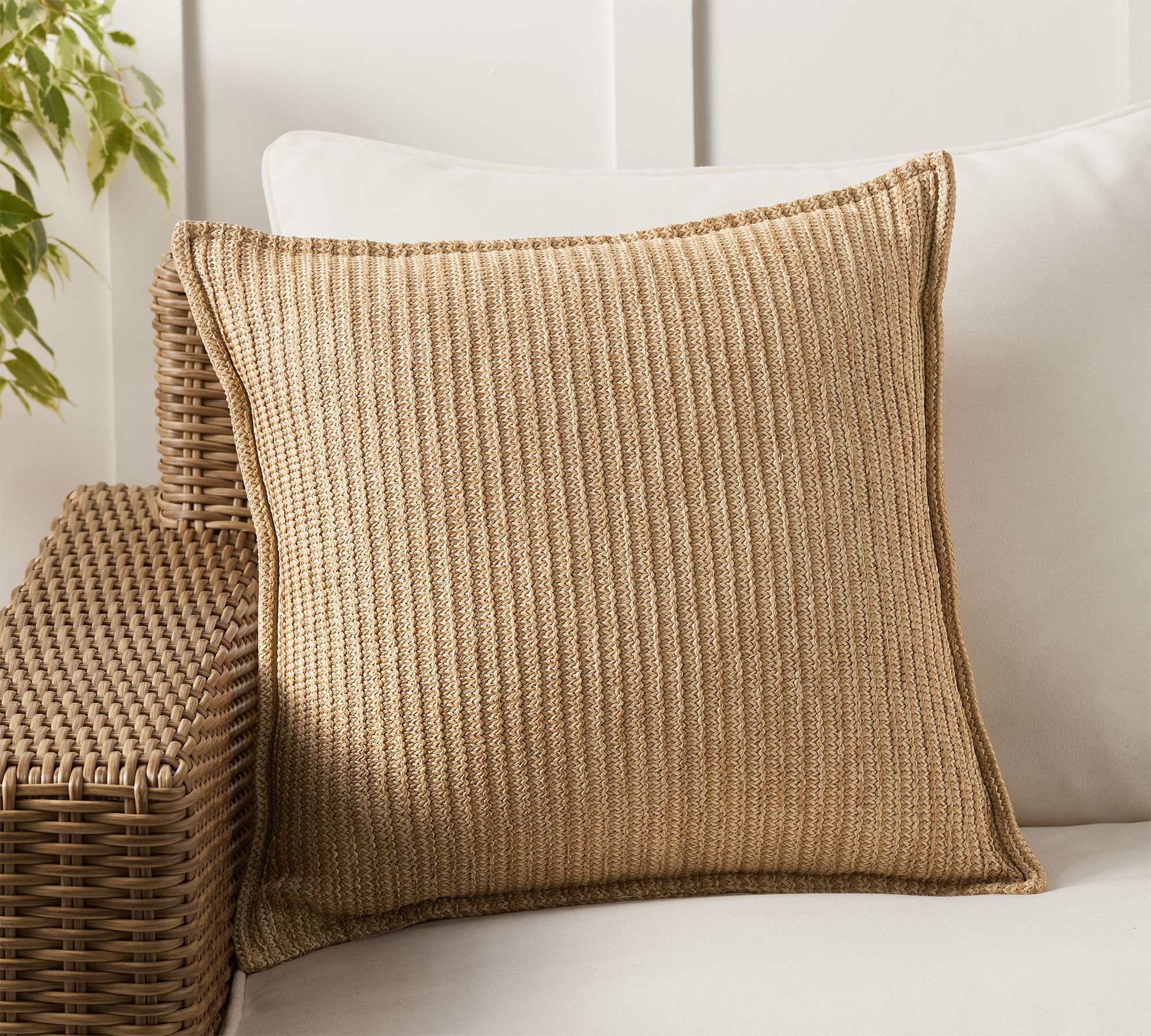 Faux Natural Fiber Flange Outdoor Pillow