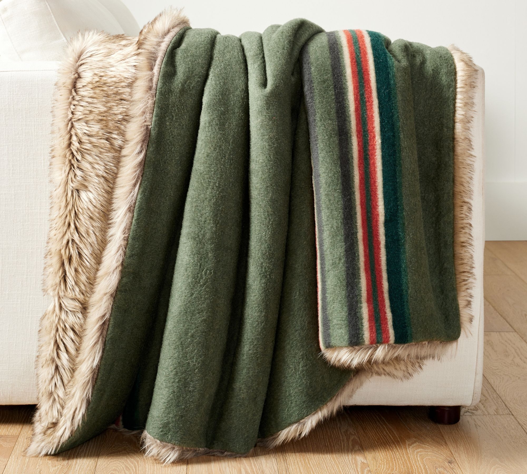 Pendleton® Yakima Faux Fur Back Stripe Throw