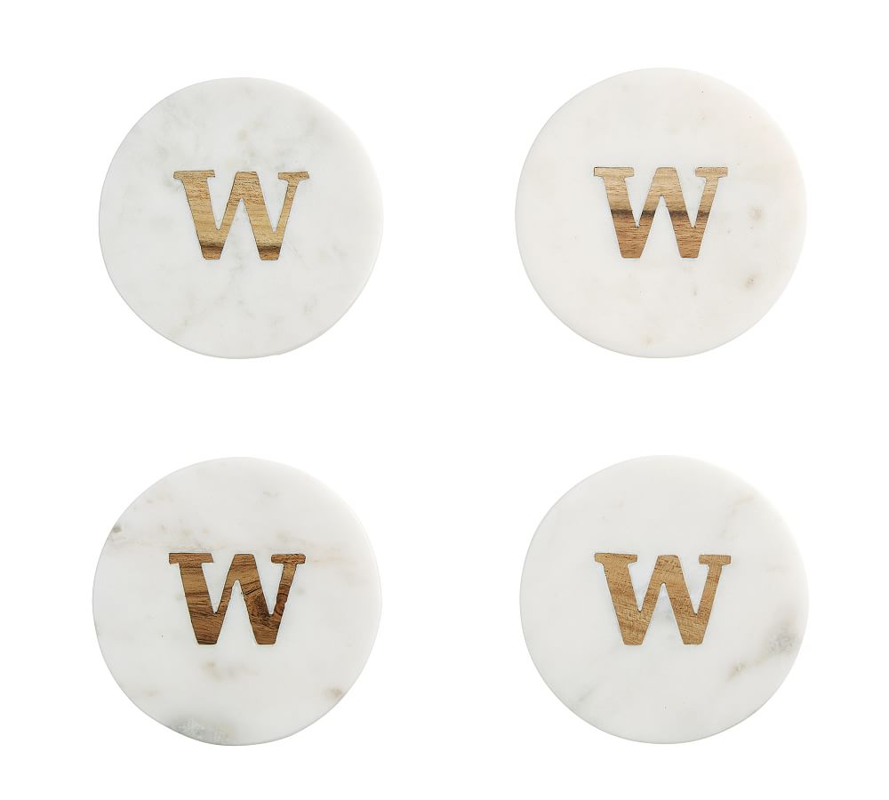 Handmade Alphabet Marble & Wood Coasters - Set of 4