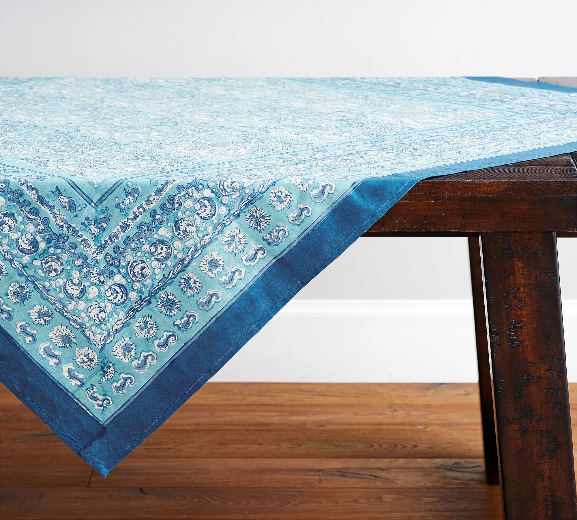 La Mer Block Print Cotton Table Throw