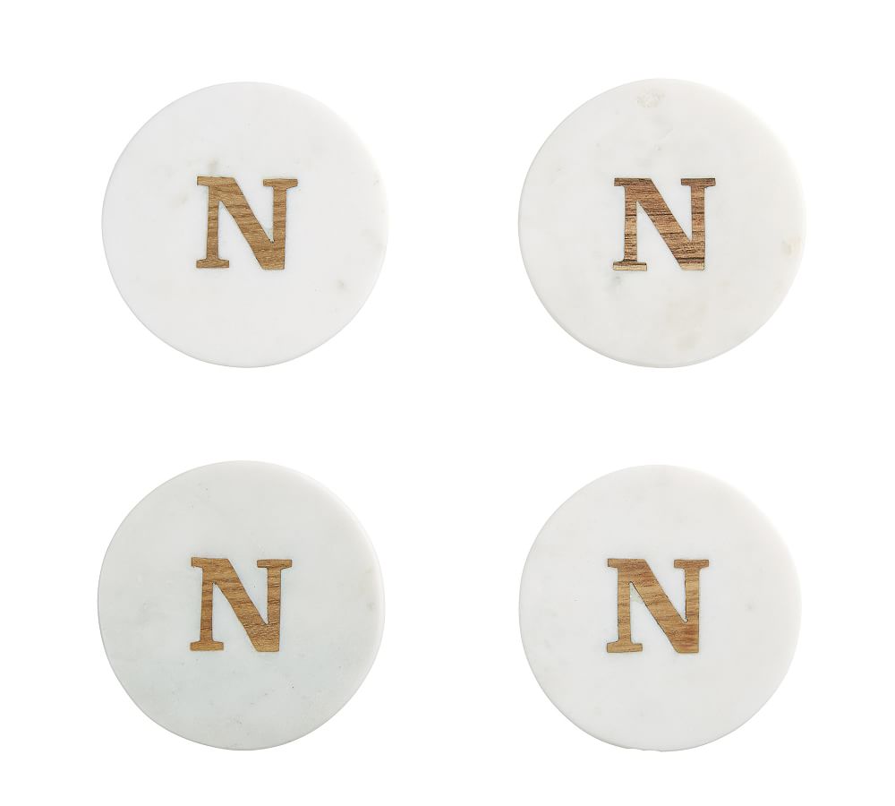 Alphabet Marble/Wood Coasters - Set of 4