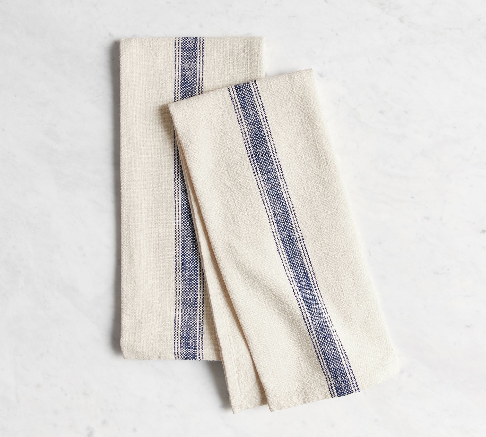 French Striped Organic Cotton Grain Sack Tea Towels - Set of 2