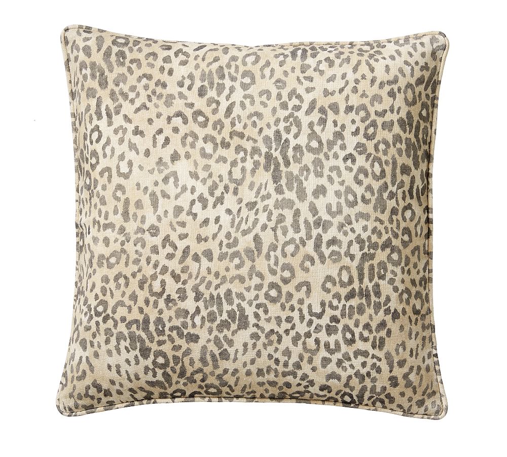 Cheetah Print Beige and Gray Linen Cotton Pillow Cover