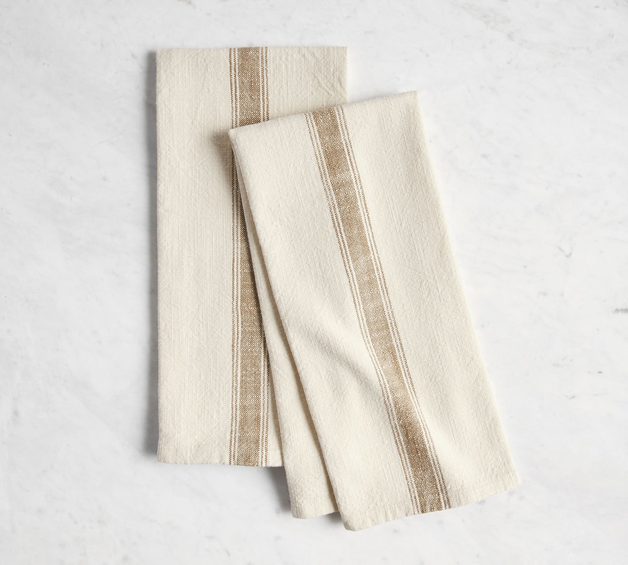 French Striped Organic Cotton Grain Sack Tea Towels - Set of 2