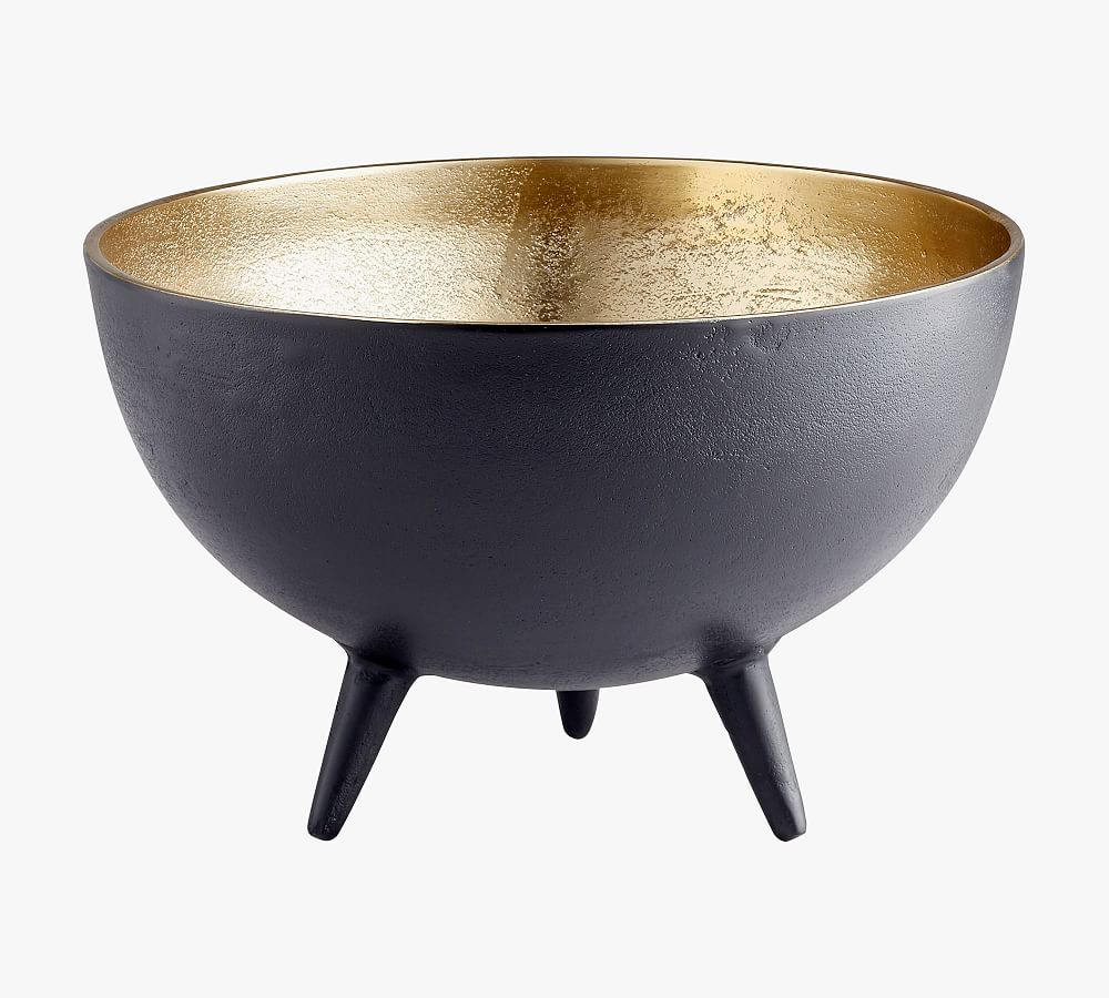 Regal Inca Matte Black and Gold Glass Bowl on Tripod Stand