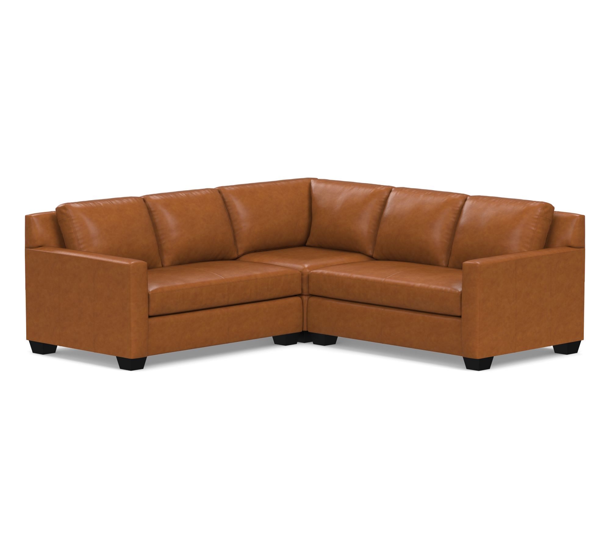 York Square Arm Leather 3-Piece L-Shaped Sectional (94")