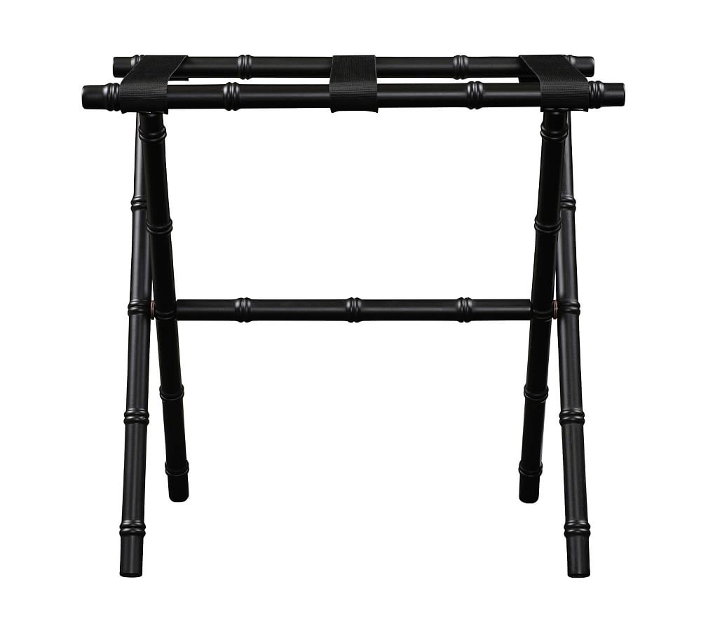 Black Bamboo Style Maple Wood Luggage Rack with Nylon Straps