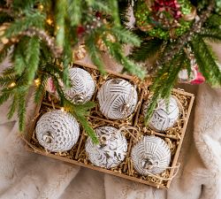 White &amp; Silver Glass Ball Ornaments - Set of 6