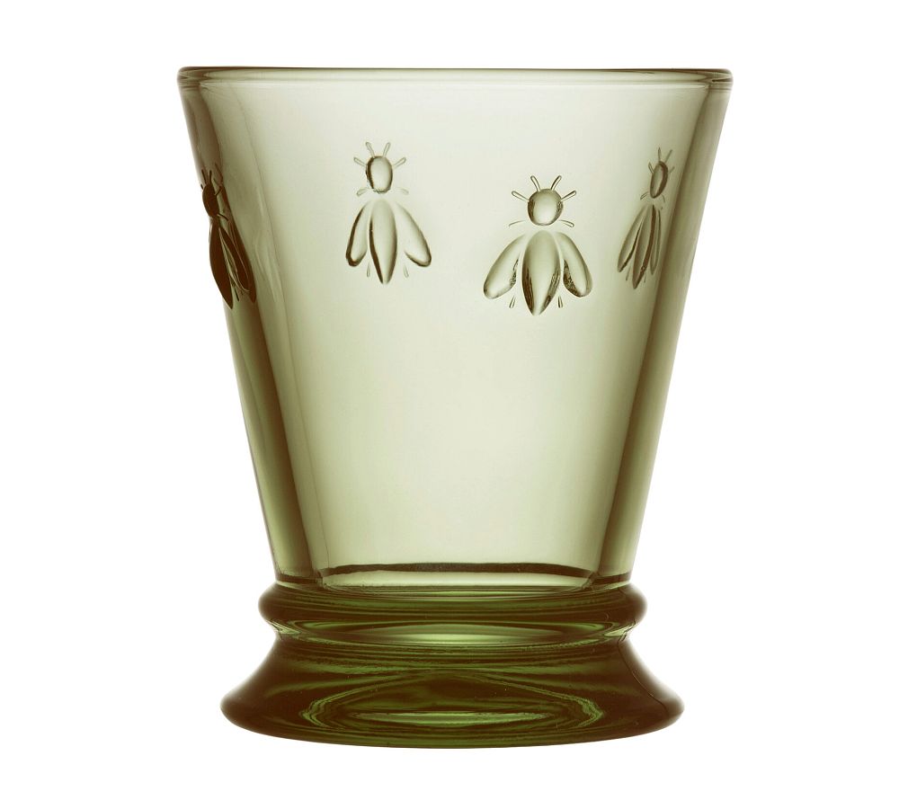 Olive Green Embossed Bee Glass Tumblers, Set of 6