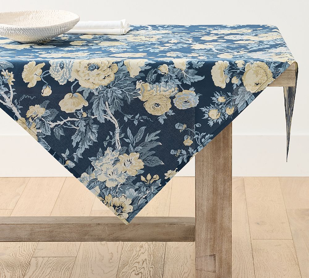 Garden Floral Cotton/Linen Table Throw | Pottery Barn