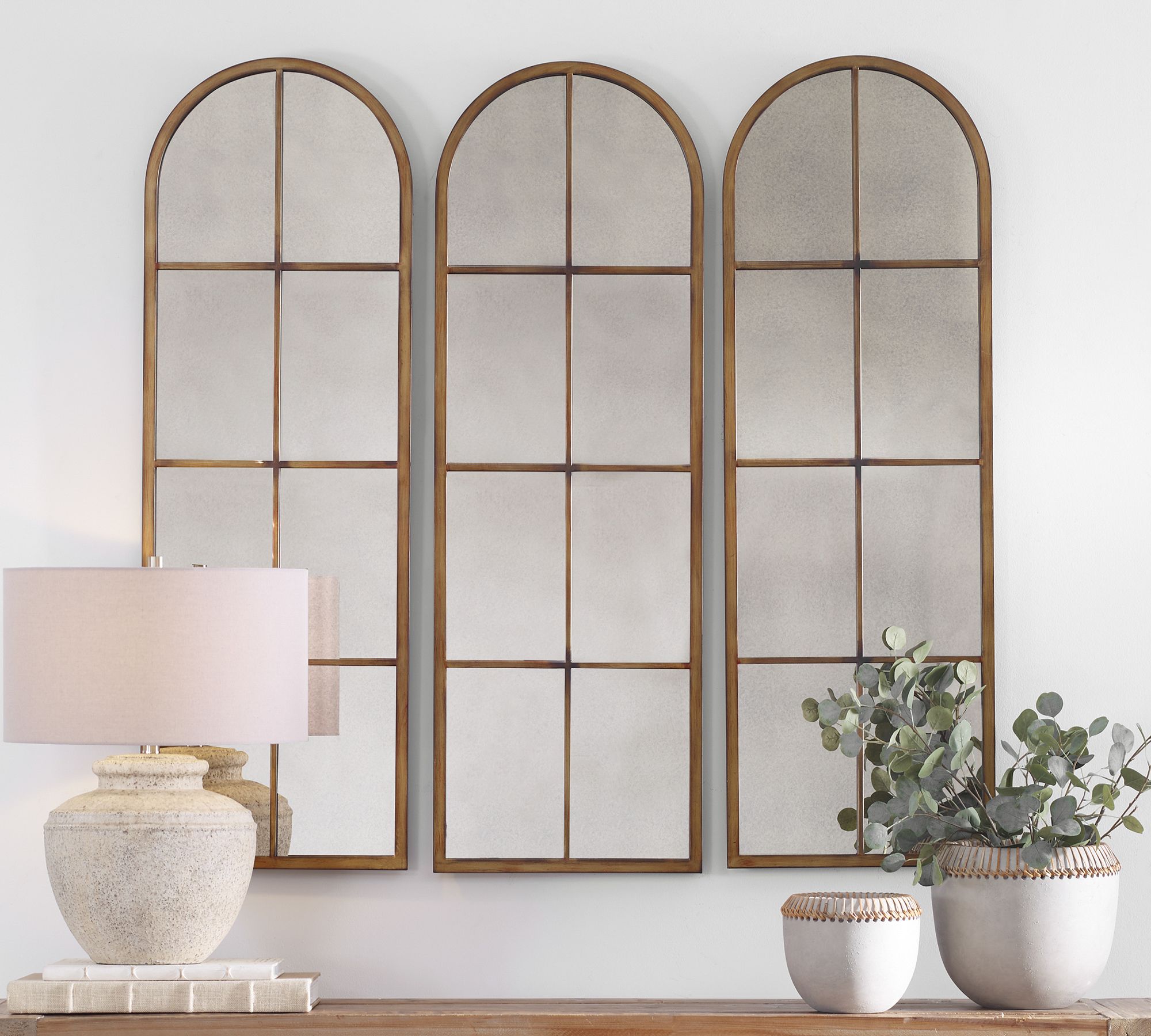 Eva Skinny Arch Windowpane Wall Mirror