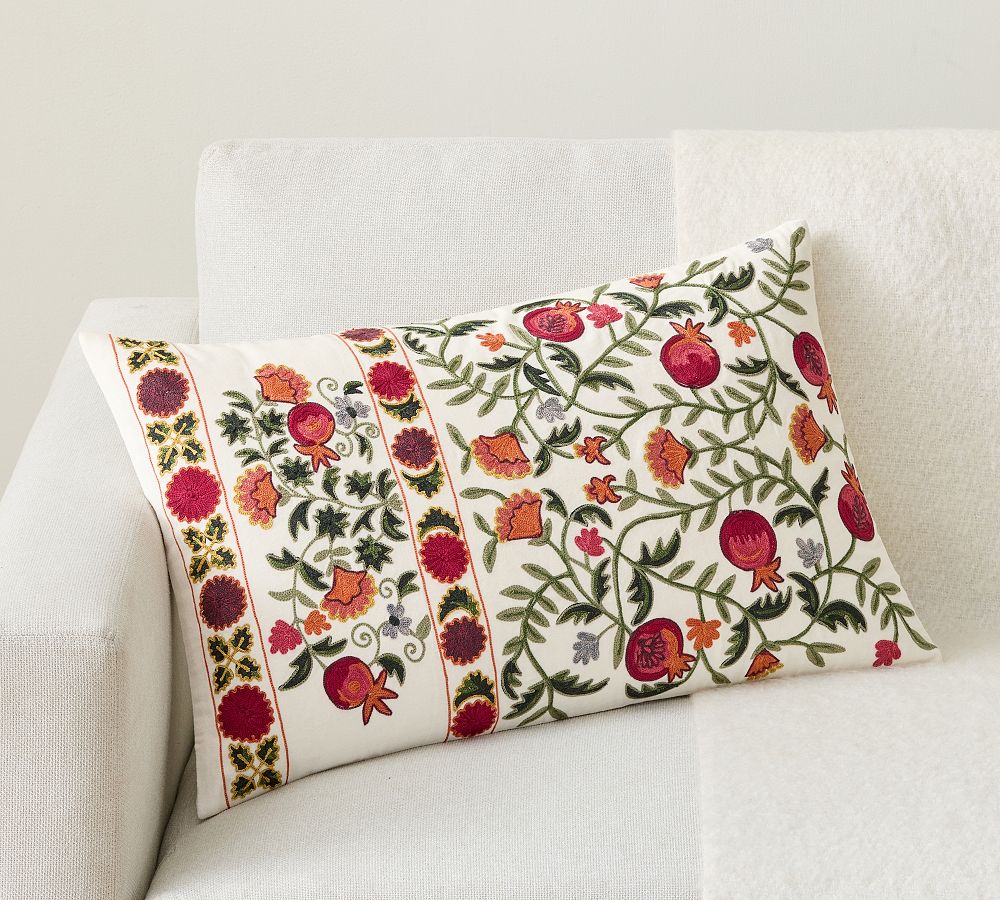 Arabella Embroidered Lumbar Pillow with Down Alternative Insert, Ivory