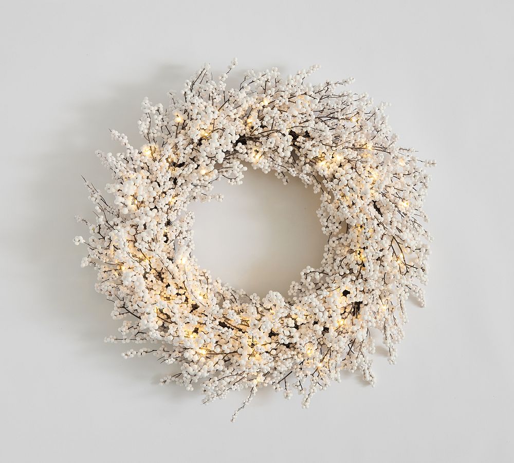 Faux Lit White Berry Wreath Pottery Barn
