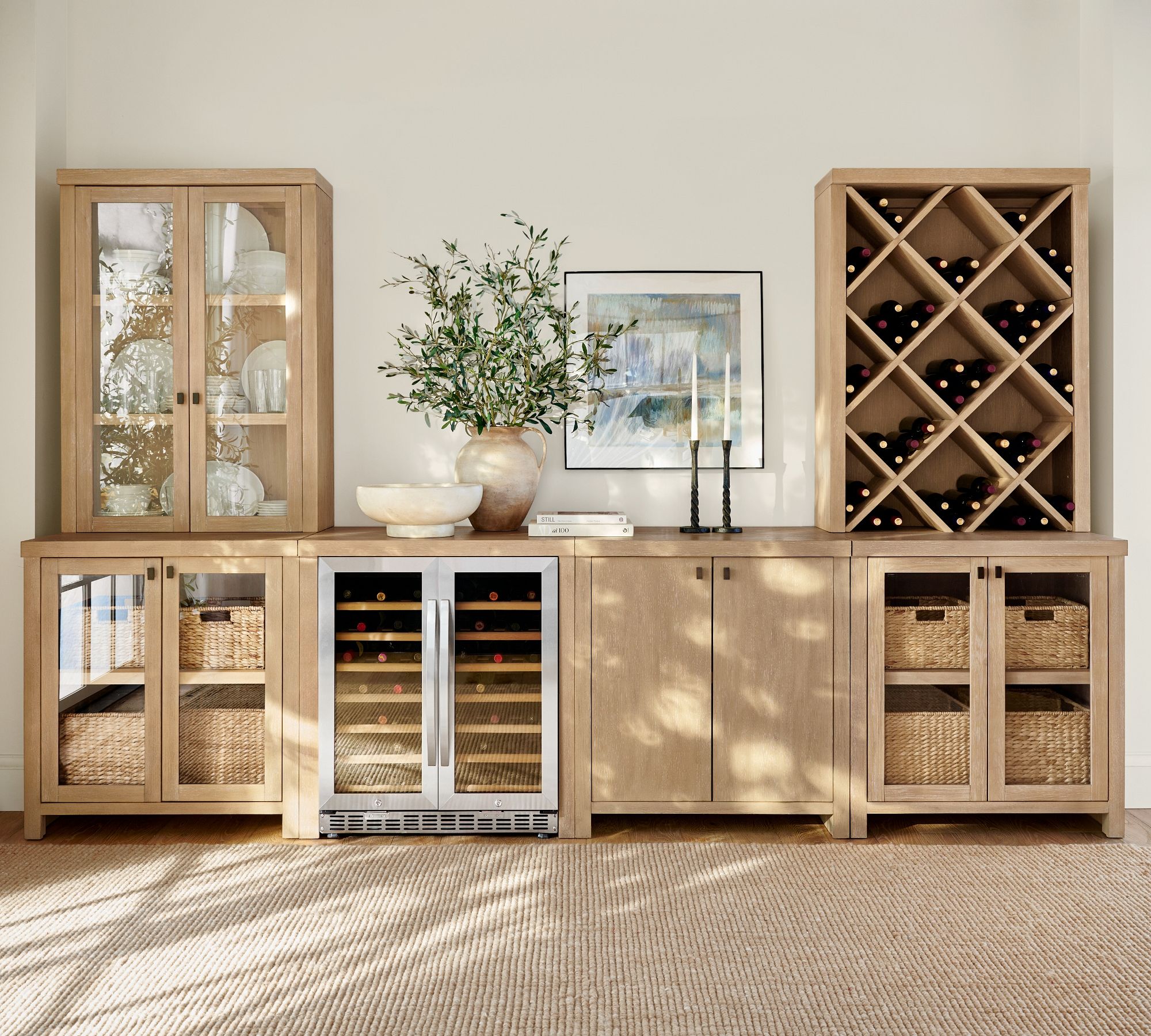 Modern Farmhouse Set with Wine Fridge Cabinet (136")