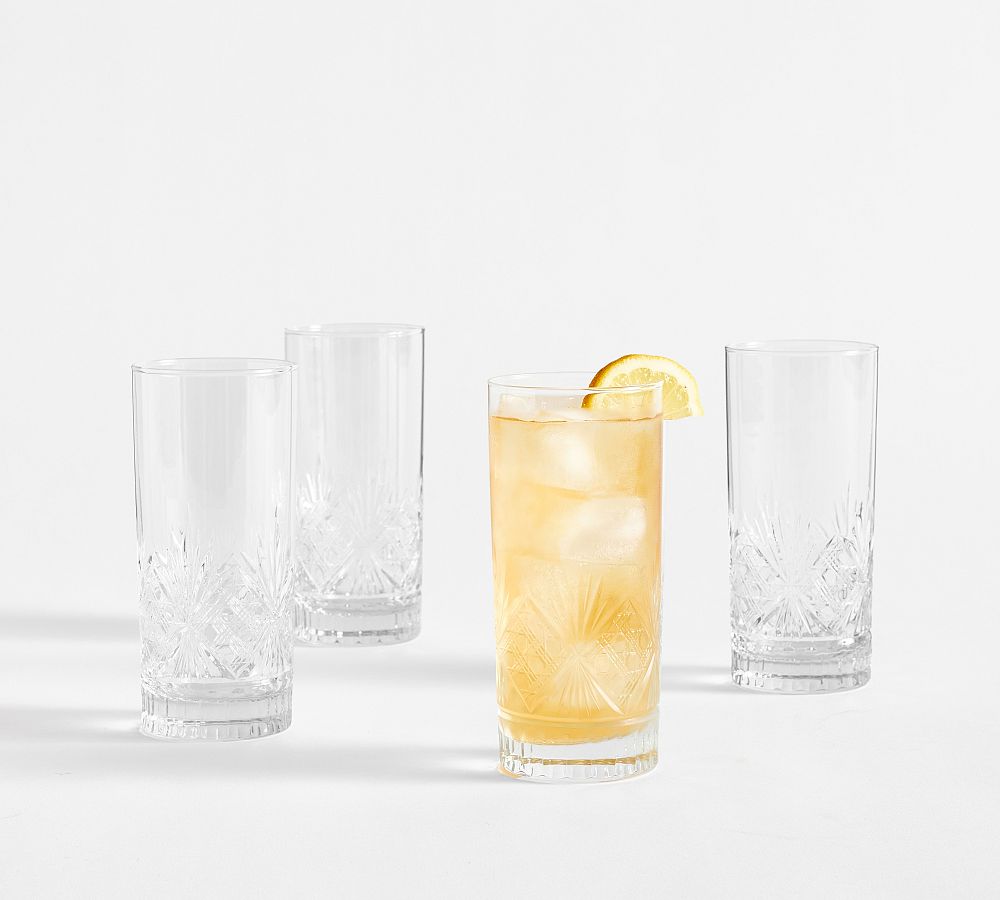 Antique Cut Highball Glasses - Set of 4 - Clear