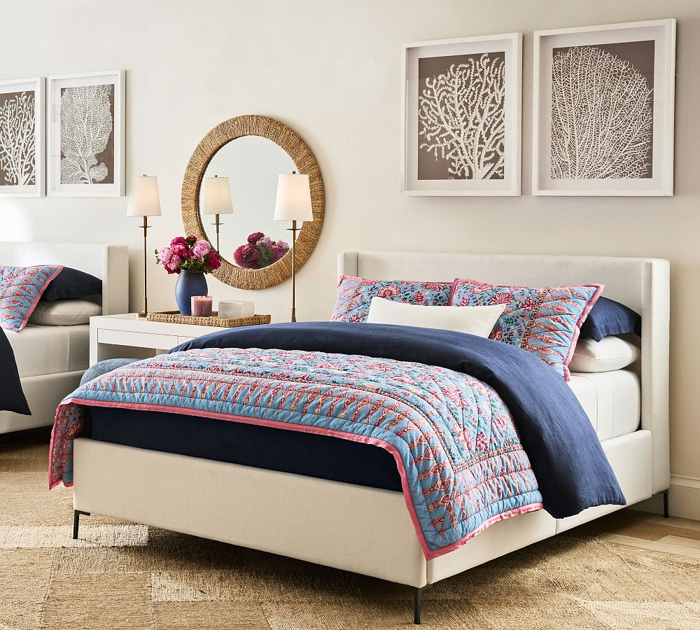 Jake Upholstered Platform Bed with Metal Legs | Pottery Barn