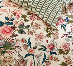 Rose Floral Stripe Reversible Duvet Cover &amp; Shams