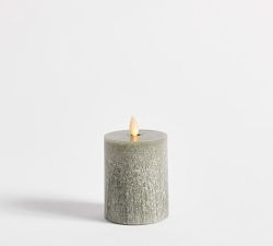 Premium Flickering Flameless Wax Pillar Candle - Salt Washed