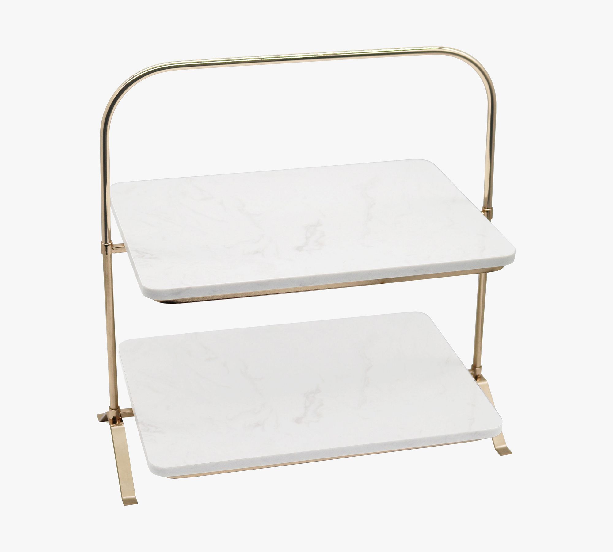 Two Tiered Marble Server with Brass Frame