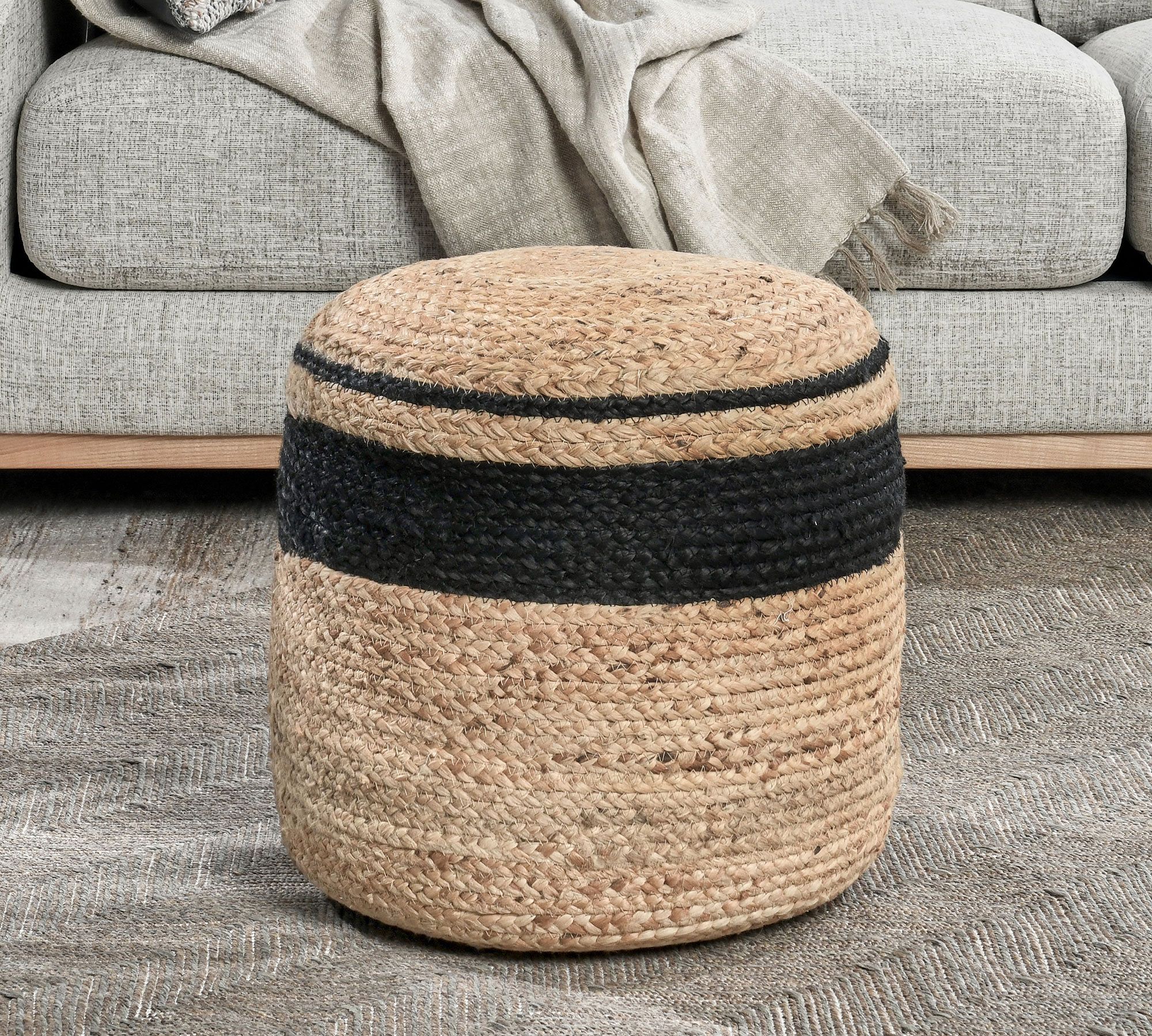 Sacha Handwoven Outdoor Jute Pouf