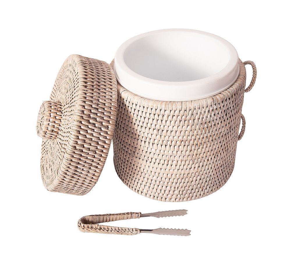 Tava Handwoven Ice Bucket with Tongs whitewash