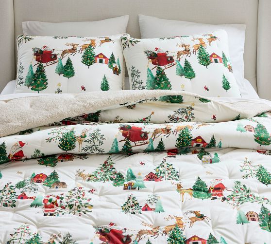 NEW Pottery Barn selling Christmas In The City King Sheet Set Organic Percale Cotton