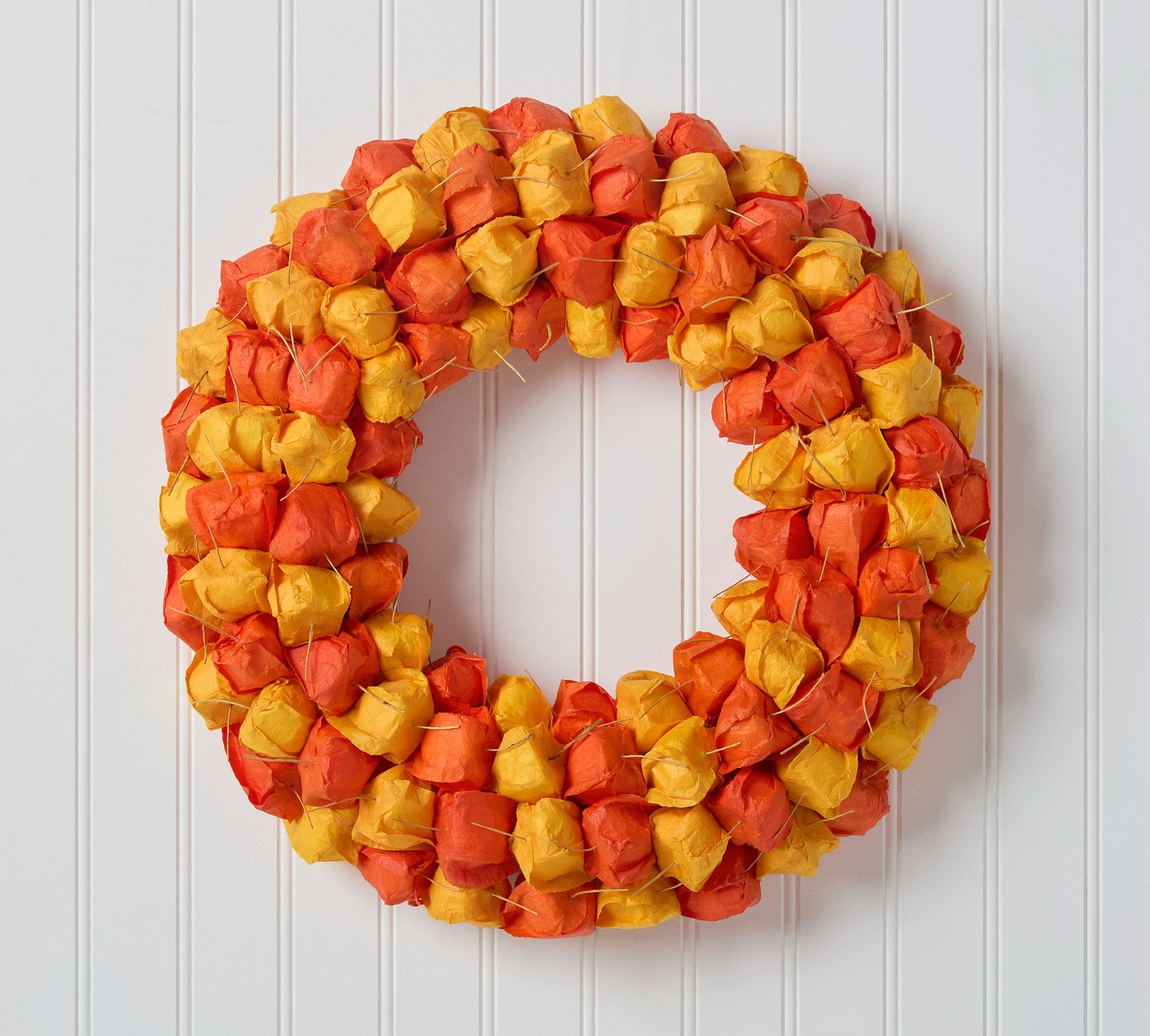 Faux Autumnal Lantern Flower Wreath