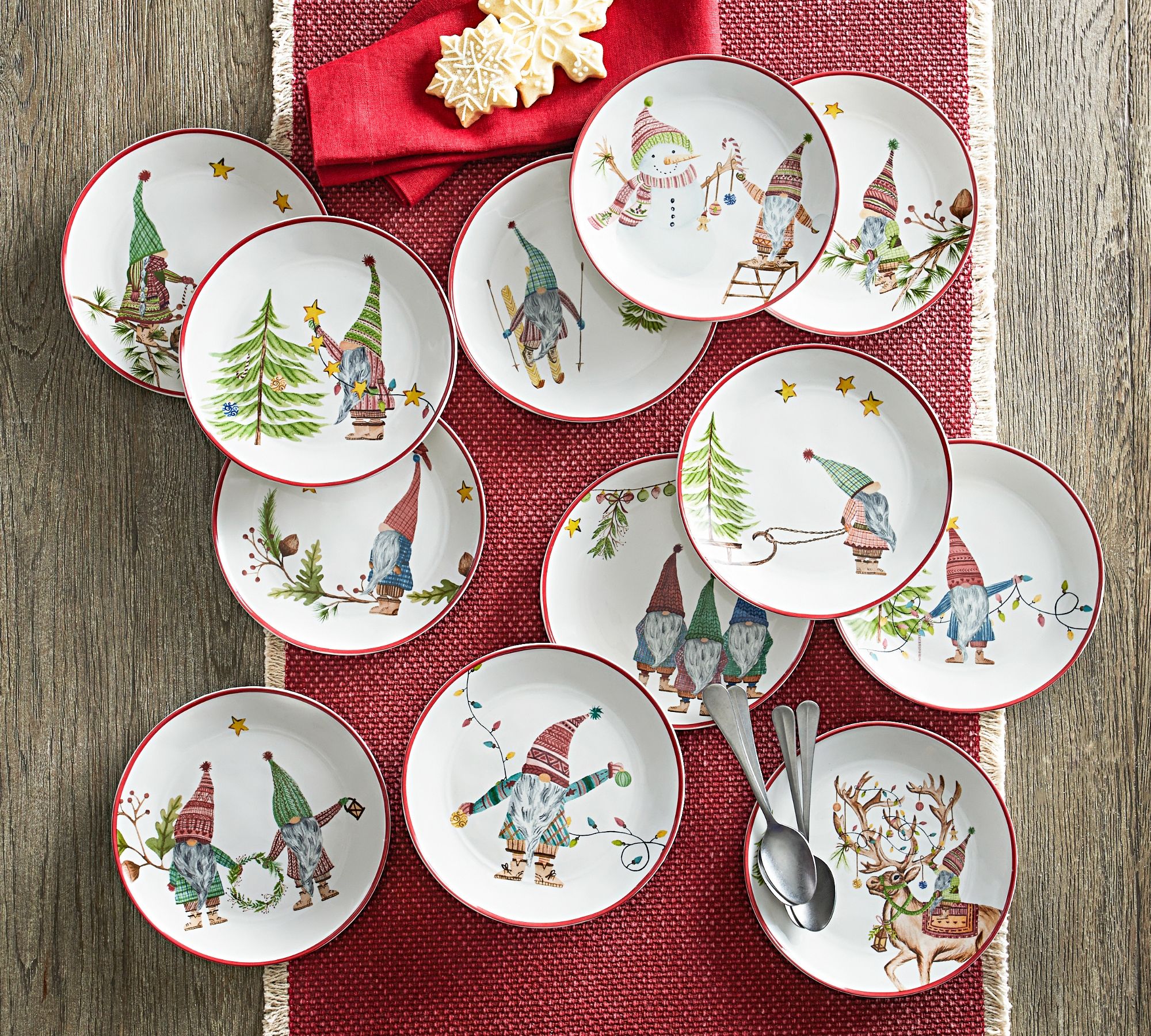 12 Gnomes of Christmas Stoneware Appetizer Plates 