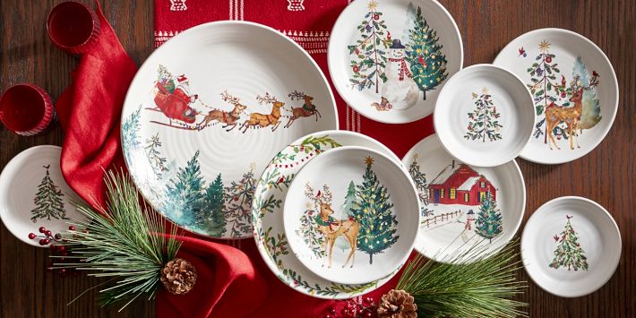 Christmas in the Country Stoneware Appetizer Plates Set of 8 Pottery Barn