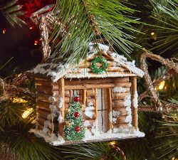 Lit Snowy Cabin Ornament